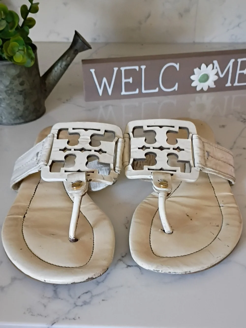 Tory Burch White Cutout Strap  Footform Sandals